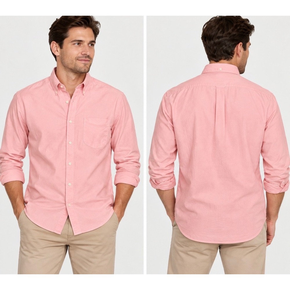 J.Crew Secret Wash Button Down Shirt Men's Large Pink Classic Fit 100% Cotton